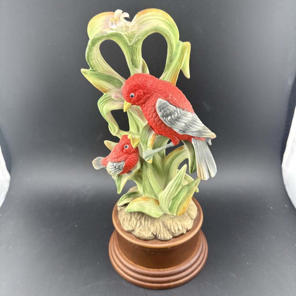 Vintage Porcelain Bird Figurine With Wooden Base
